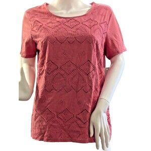 Eyelet Embroidered Short Sleeve Top – Size M – Pinkberry Coral – Croft & Barrow